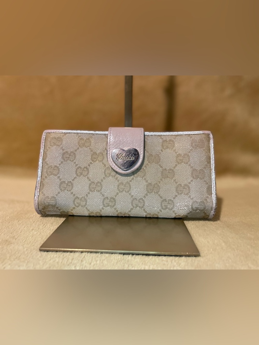 Authentic Gucci GG Canvas Heart Snap Wallet Beige -project REHABBED